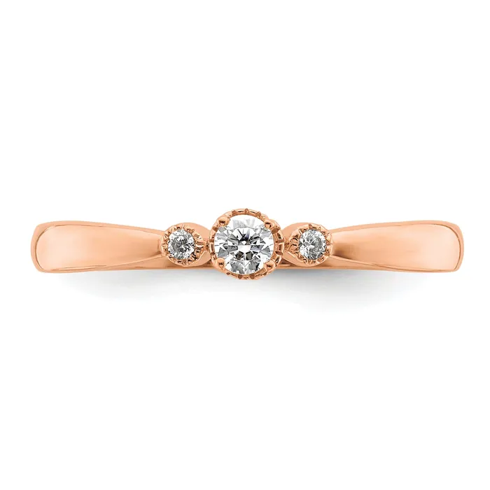 Rings 010ct CZ Solid Real 14k Rose Polish Petite Beaded Edge Round Complete Dia Ring Goldia