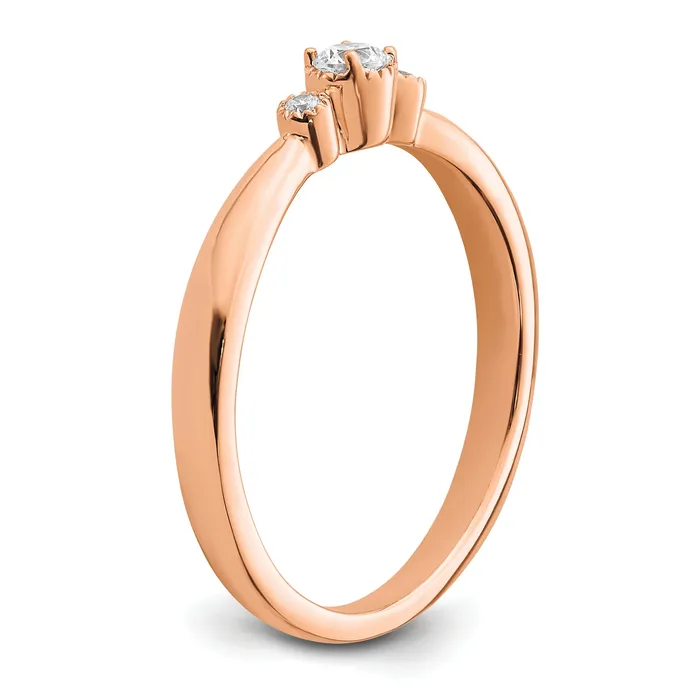 Rings 010ct CZ Solid Real 14k Rose Polish Petite Beaded Edge Round Complete Dia Ring Goldia