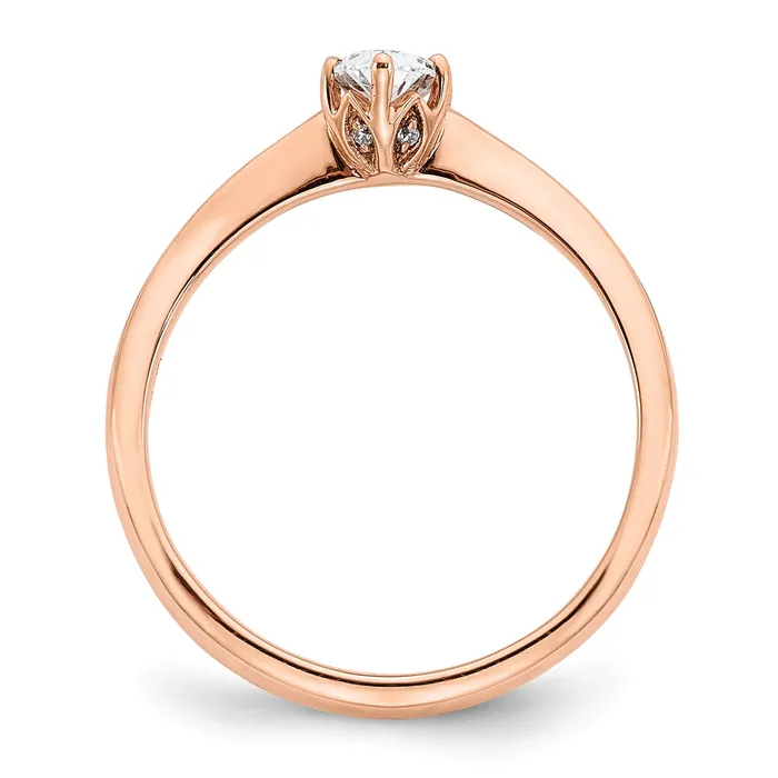 Rings 050ct CZ Solid Real 14k Rose Polish 12ct Oval Leaf Design Dia Ring Goldia