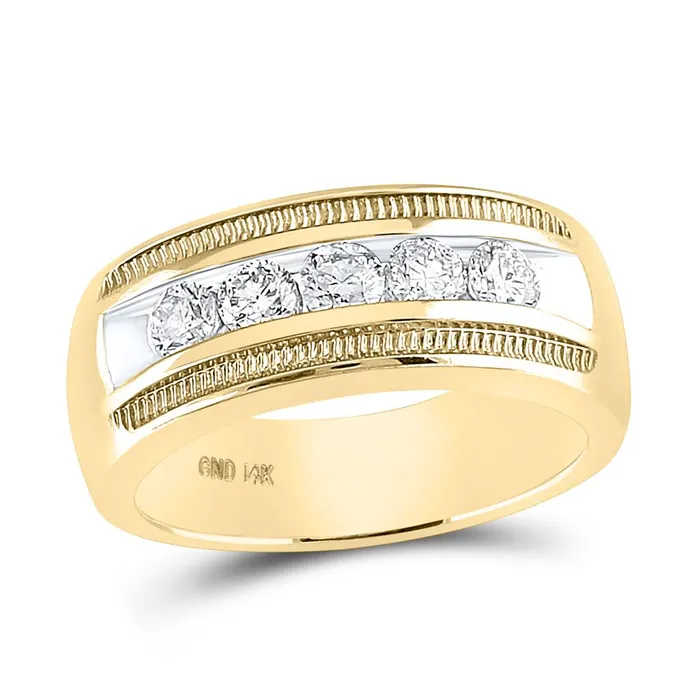 Rings 14kt Yellow Gold Round Diamond Single Row Textured Wedding Band Ring 1 Cttw gndatlanta