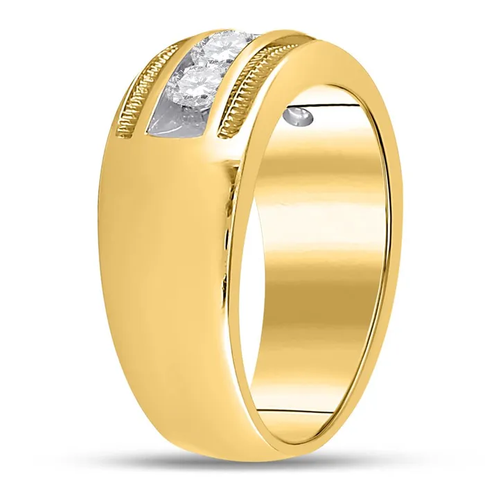 Rings 14kt Yellow Gold Round Diamond Single Row Textured Wedding Band Ring 1 Cttw gndatlanta