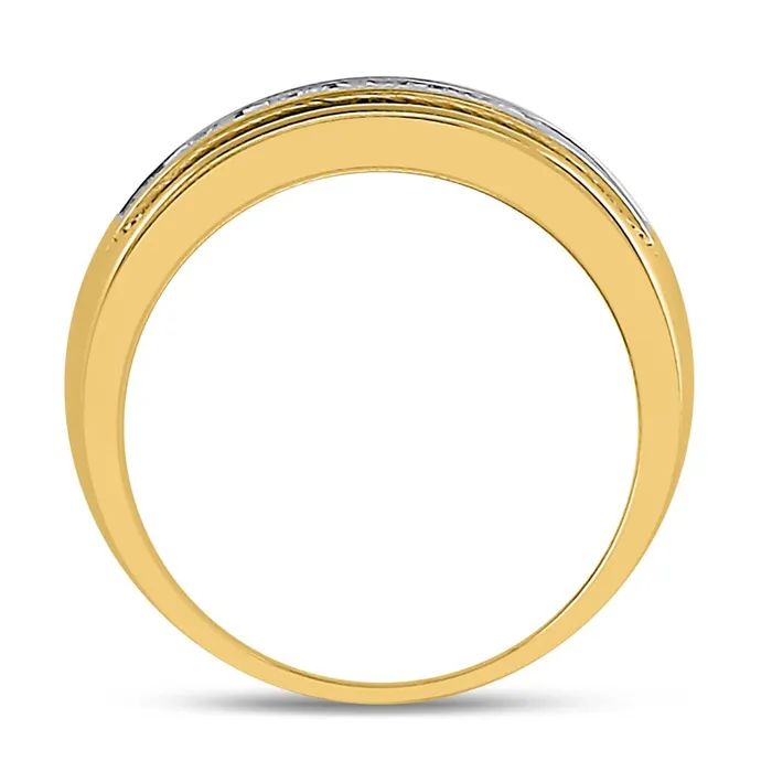 Rings 14kt Yellow Gold Round Diamond Single Row Textured Wedding Band Ring 1 Cttw gndatlanta