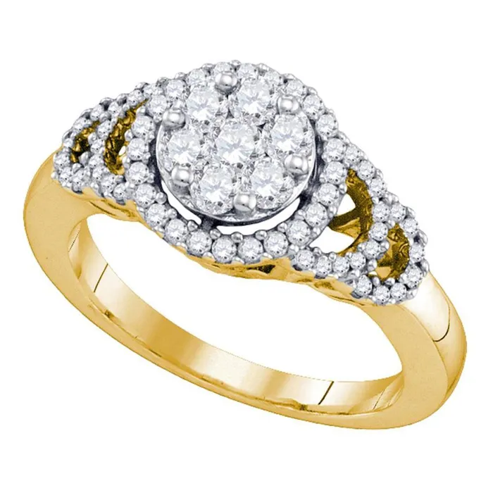 Rings gndatlanta 10k Yellow Gold Round Diamond Cluster Ring 34 Cttw
