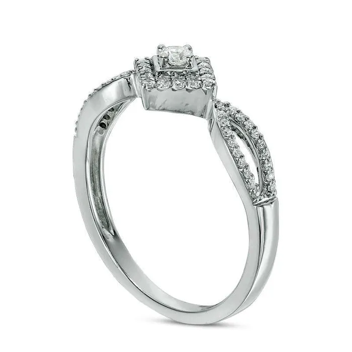 Rings Goldia 020 CT TW Natural Diamond Tilted Square Frame Promise Ring in Solid 10K White Gold Rings Goldia 020 CT TW Natural Diamond Tilted Square Frame Promise Ring in Solid 10K White Gold
