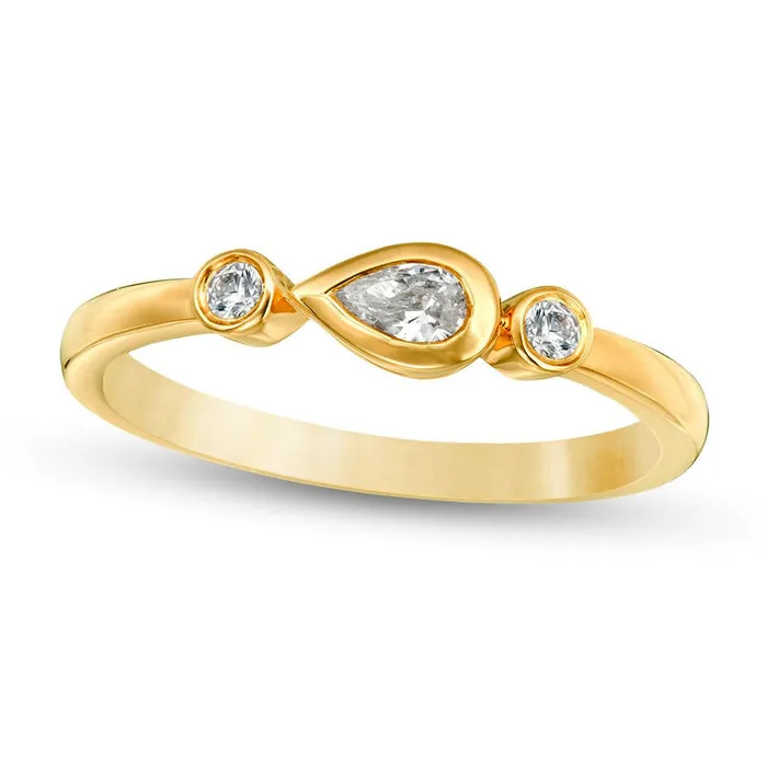 Rings Goldia 020 CT TW PearShaped and Round Natural Diamond BezelSet Ring in Solid 10K Yellow Gold