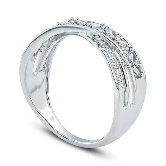 Rings Goldia 025 CT TW Baguette and Round Natural Diamond Crossover Ring in Solid 10K White Gold Rings Goldia 025 CT TW Baguette and Round Natural Diamond Crossover Ring in Solid 10K White Gold