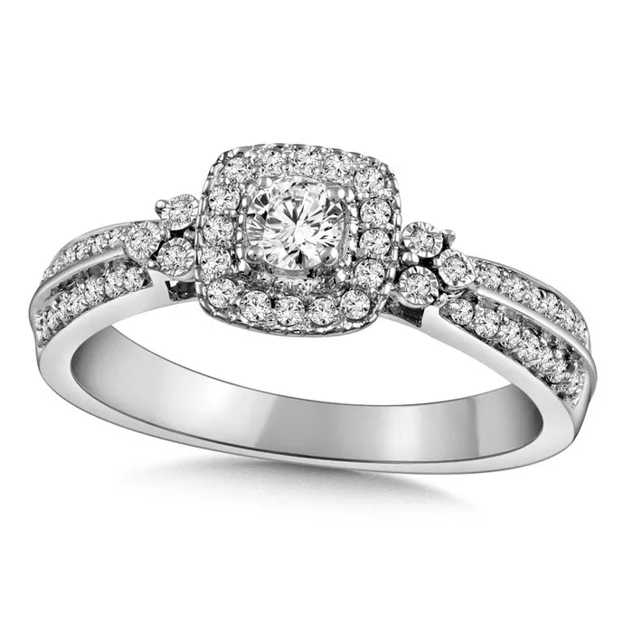 Rings Goldia 038 CT TW Natural Diamond Cushion Frame TriSides Engagement Ring in Solid 10K White Gold Rings Goldia 038 CT TW Natural Diamond Cushion Frame TriSides Engagement Ring in Solid 10K White Gold