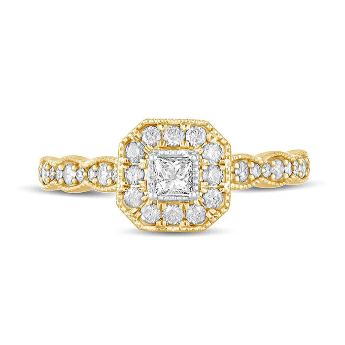 Rings Goldia 050 CT TW PrincessCut Natural Diamond Octagonal Frame Antique VintageStyle Engagement Ring in Solid 10K Yellow Gold Rings Goldia 050 CT TW PrincessCut Natural Diamond Octagonal Frame Antique VintageStyle Engagement Ring in Solid 10K Yellow Gold