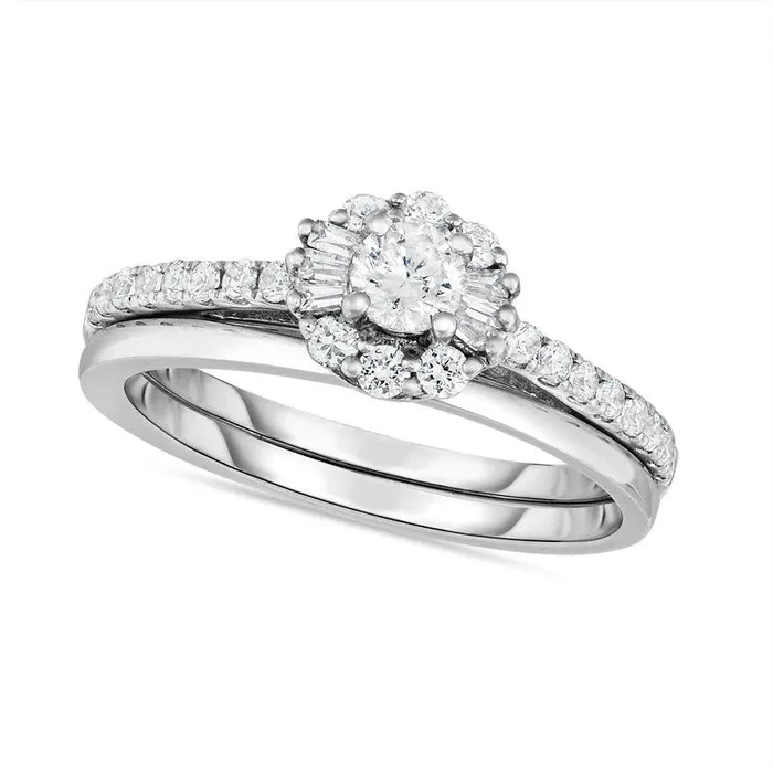 Rings Goldia 075 CT TW Natural Diamond Starburst Bridal Engagement Ring Set in Solid 14K White Gold Rings Goldia 075 CT TW Natural Diamond Starburst Bridal Engagement Ring Set in Solid 14K White Gold
