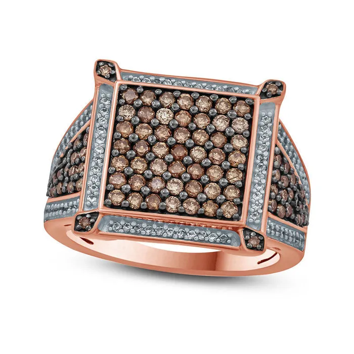 Rings Goldia 10 CT TW Composite Champagne and White Natural Diamond Square Frame Ring in Solid 10K Rose Gold with Black Rhodium Rings Goldia 10 CT TW Composite Champagne and White Natural Diamond Square Frame Ring in Solid 10K Rose Gold with Black Rhodium