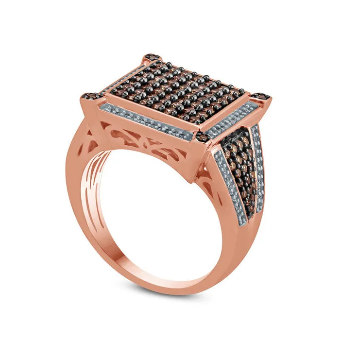 Rings Goldia 10 CT TW Composite Champagne and White Natural Diamond Square Frame Ring in Solid 10K Rose Gold with Black Rhodium Rings Goldia 10 CT TW Composite Champagne and White Natural Diamond Square Frame Ring in Solid 10K Rose Gold with Black Rhodium