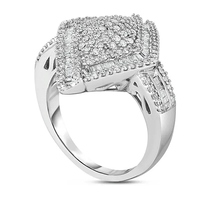 Rings Goldia 10 CT TW Composite Natural Diamond Domed KiteShaped Frame MultiRow Ring in Solid 14K White Gold Rings Goldia 10 CT TW Composite Natural Diamond Domed KiteShaped Frame MultiRow Ring in Solid 14K White Gold