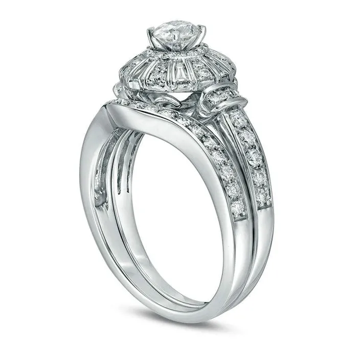 Rings Goldia 10 CT TW Natural Diamond Frame Collar Bridal Engagement Ring Set in Solid 10K White Gold Rings Goldia 10 CT TW Natural Diamond Frame Collar Bridal Engagement Ring Set in Solid 10K White Gold