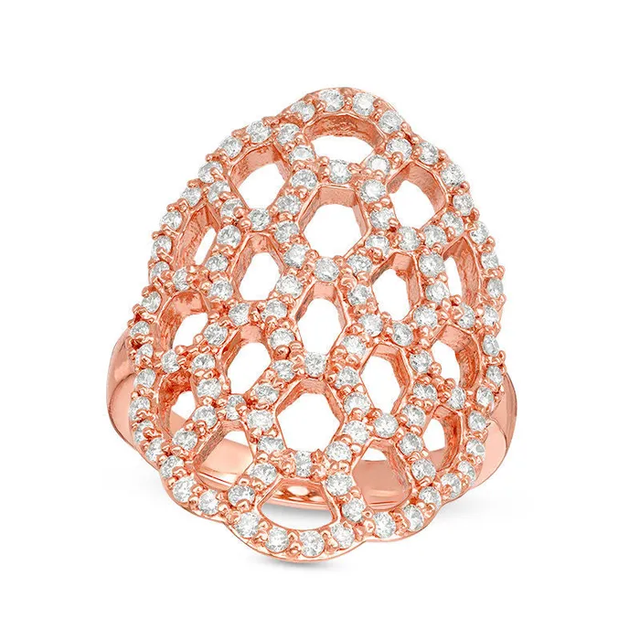 Rings Goldia 10 CT TW Natural Diamond Honeycomb Ring in Solid 14K Rose Gold Rings Goldia 10 CT TW Natural Diamond Honeycomb Ring in Solid 14K Rose Gold