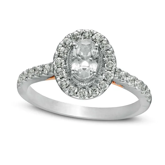 Rings Goldia 10 CT TW Oval Natural Diamond Frame Engagement Ring in Solid 14K TwoTone Gold