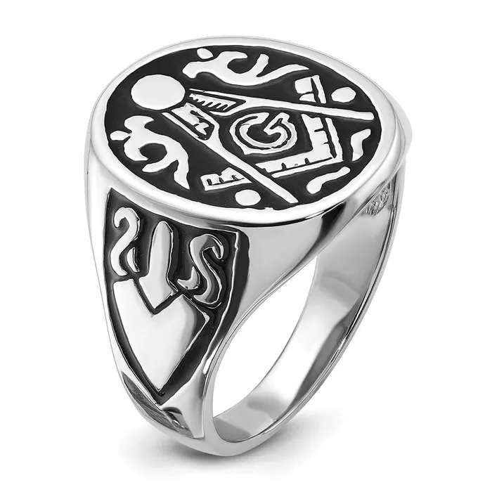 Rings Goldia 14k White Gold Mens Polished and Grooved with Black Enamel Masonic Ring