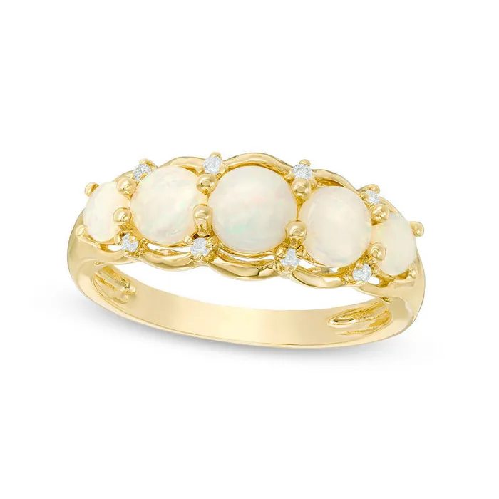 Rings Goldia Opal and Natural Diamond Accent Five Stone Ring in Solid 14K Gold Rings Goldia Opal and Natural Diamond Accent Five Stone Ring in Solid 14K Gold