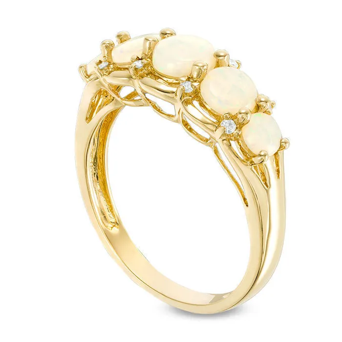 Rings Goldia Opal and Natural Diamond Accent Five Stone Ring in Solid 14K Gold Rings Goldia Opal and Natural Diamond Accent Five Stone Ring in Solid 14K Gold