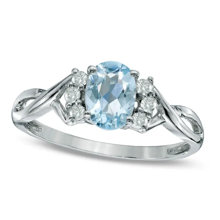 Rings Goldia Oval Simulated Aquamarine and 013 CT TW Natural Diamond Ring in Solid 10K White Gold Rings Goldia Oval Simulated Aquamarine and 013 CT TW Natural Diamond Ring in Solid 10K White Gold