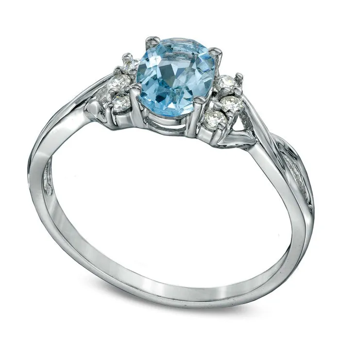 Rings Goldia Oval Simulated Aquamarine and 013 CT TW Natural Diamond Ring in Solid 10K White Gold Rings Goldia Oval Simulated Aquamarine and 013 CT TW Natural Diamond Ring in Solid 10K White Gold