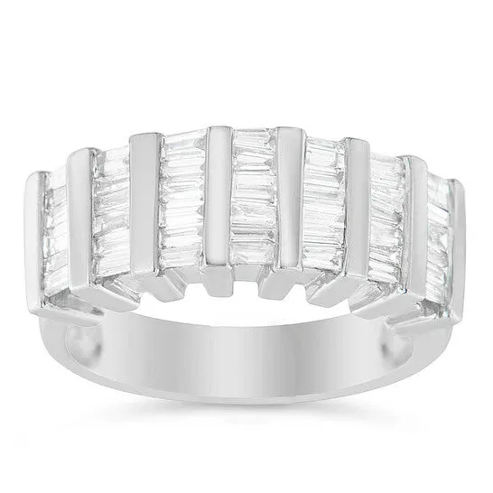 Rings JMS always Original Haus of Brilliance Sterling Silver 1 ct TDW MultiRow Baguette Diamond Ring HI I1I2