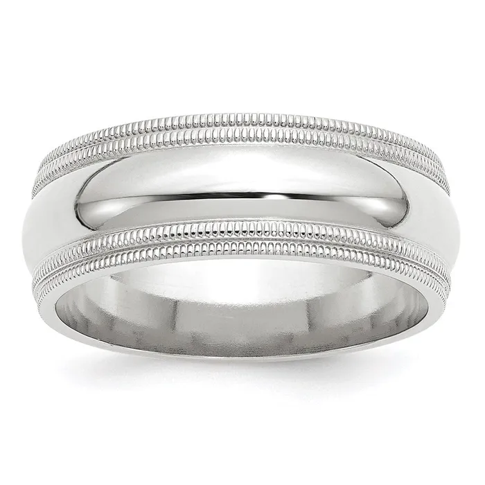 Solid 10K White Gold 8mm Double Milgrain Comfort Fit MensWomens Wedding Band Ring Size 115 Goldia Rings