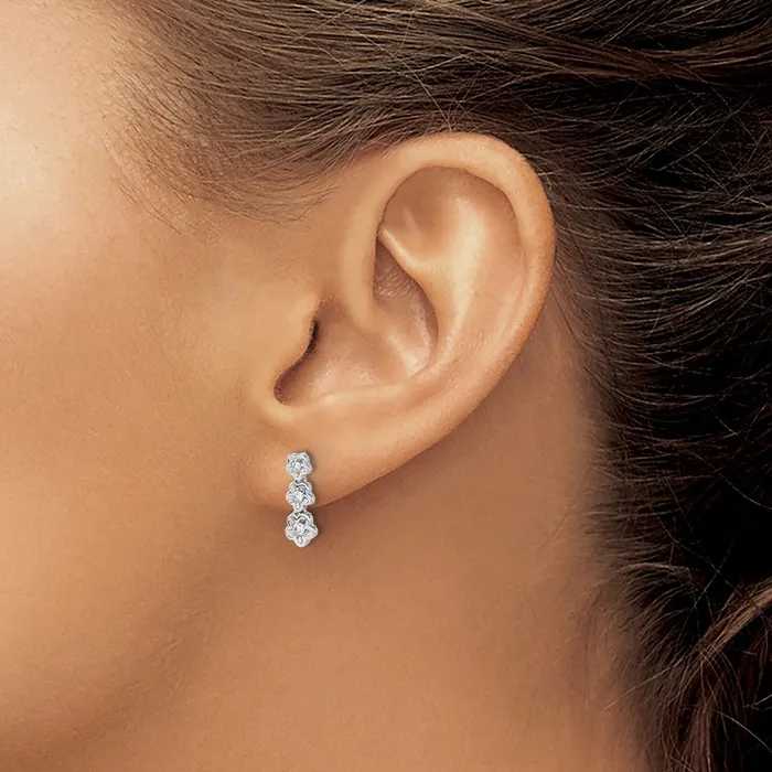Solid 14k White Gold Simulated CZ 3flower Post Earrings Goldia Earrings Solid 14k White Gold Simulated CZ 3flower Post Earrings Goldia Earrings
