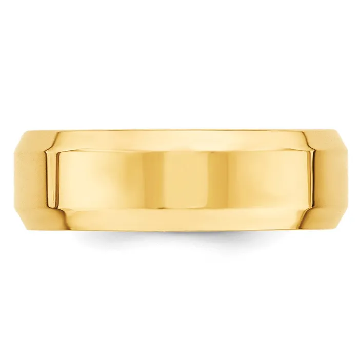 Solid 18K Yellow Gold 7mm Bevel Edge Comfort Fit MensWomens Wedding Band Ring Size 125 Goldia Rings