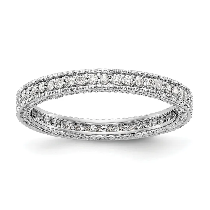 Solid Real 14k White Gold Polished 13CT Milgrain Edge CZ Eternity Wedding Band Ring Goldia Rings Solid Real 14k White Gold Polished 13CT Milgrain Edge CZ Eternity Wedding Band Ring Goldia Rings
