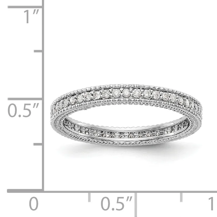 Solid Real 14k White Gold Polished 13CT Milgrain Edge CZ Eternity Wedding Band Ring Goldia Rings