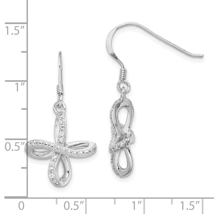 Sterling Silver Rhodiumplated Diamond Cross Shepherd Hook Earrings Goldia Earrings
