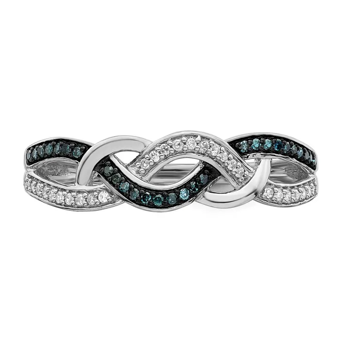 White Night Sterling Silver Rhodiumplated Blue and White Diamond Criss Cross Ring Goldia Rings