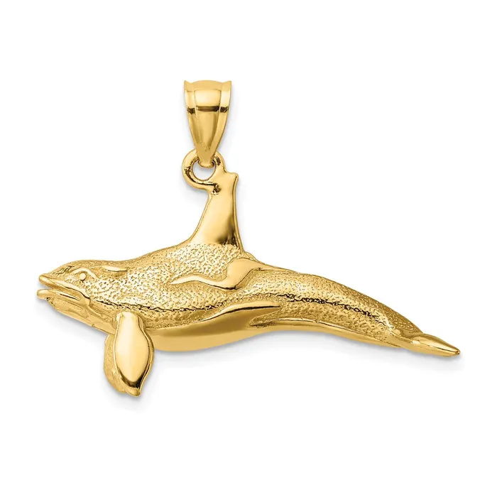 14K 3D Textured Killer Whale Charm TreasureFineJewelers Charm Necklaces