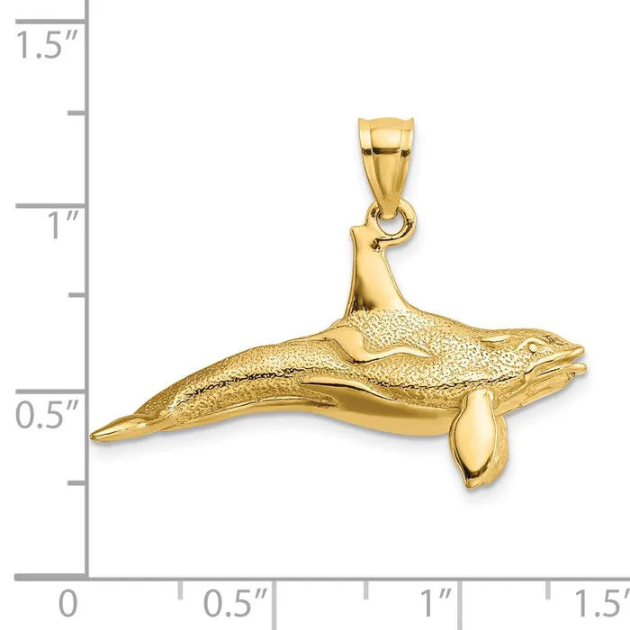 14K 3D Textured Killer Whale Charm TreasureFineJewelers Charm Necklaces