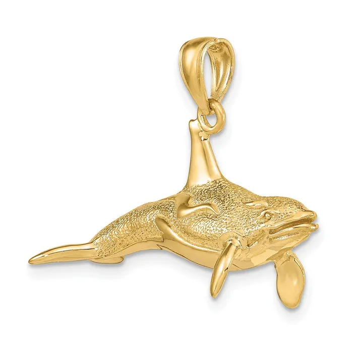 14K 3D Textured Killer Whale Charm TreasureFineJewelers Charm Necklaces