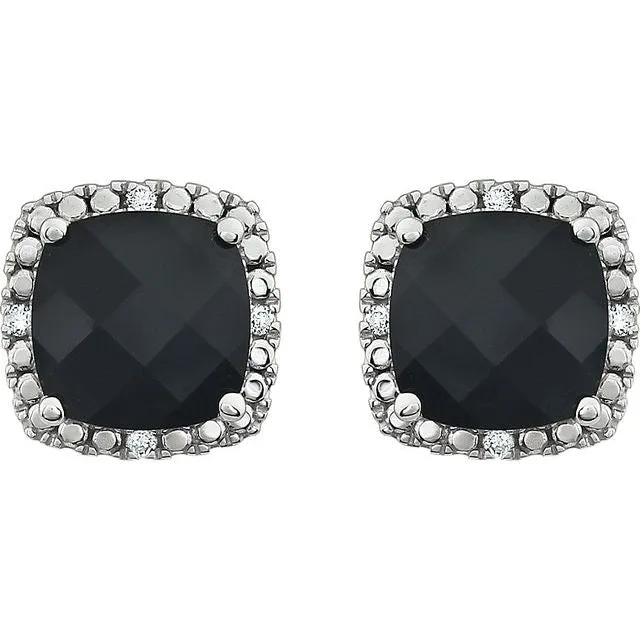 14K White Gold Natural Black Onyx 06 CTW Natural Diamond Earrings TreasureFineJewelers Earrings