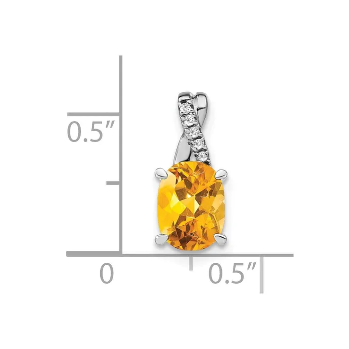 14k White Gold Oval Citrine and Diamond Pendant TreasureFineJewelers Necklaces