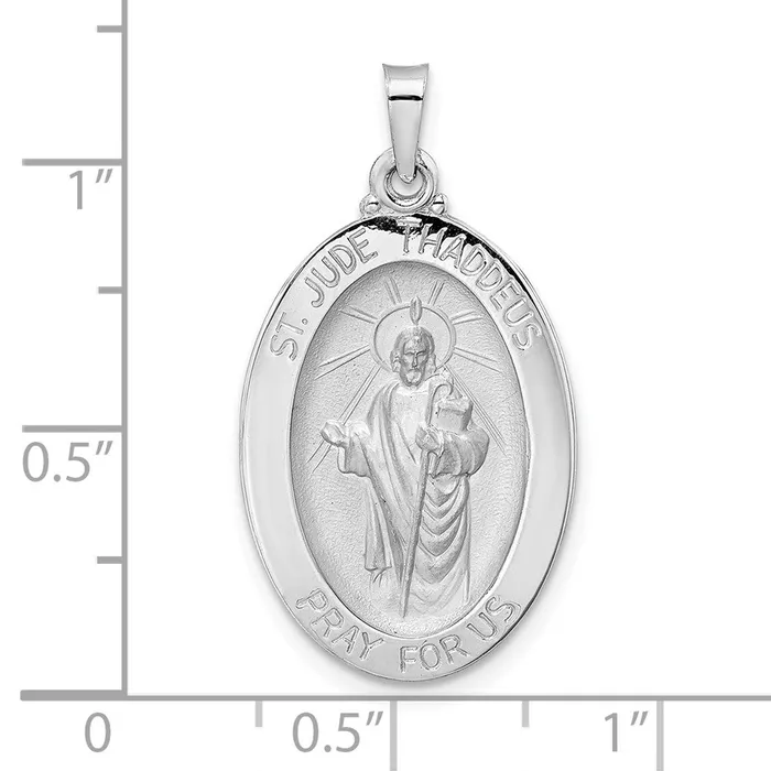 14k White Gold Polished St Jude Oval Solid Medal Pendant TreasureFineJewelers Necklaces