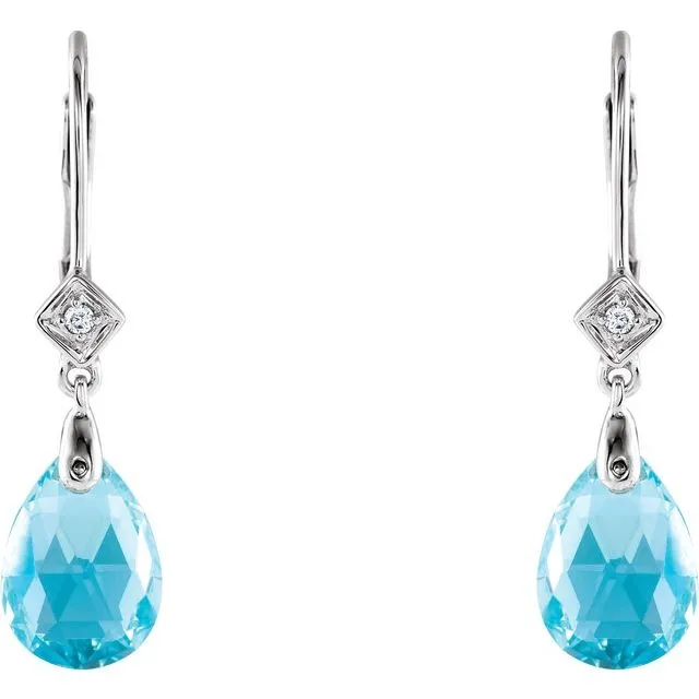 14K White Gold Swiss Blue Topaz 025 CTW Diamond Earrings TreasureFineJewelers Earrings