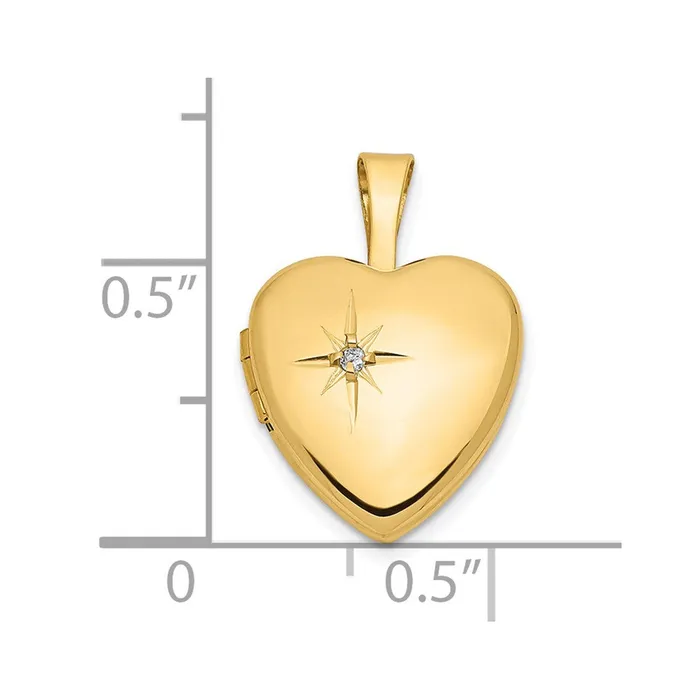 14k Yellow Gold 12mm with 01ct Diamond Heart Locket TreasureFineJewelers Necklaces