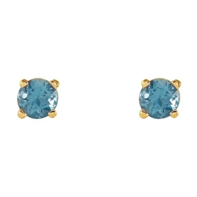 14K Yellow Gold 4 mm Natural Swiss Blue Topaz Stud Earrings with Friction Post TreasureFineJewelers Earrings