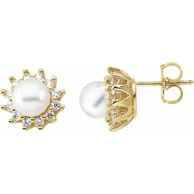 14K Yellow Gold Cultured White Gold Akoya Pearl 13 CTW Natural Diamond Earrings TreasureFineJewelers Earrings 14K Yellow Gold Cultured White Gold Akoya Pearl 13 CTW Natural Diamond Earrings TreasureFineJewelers Earrings