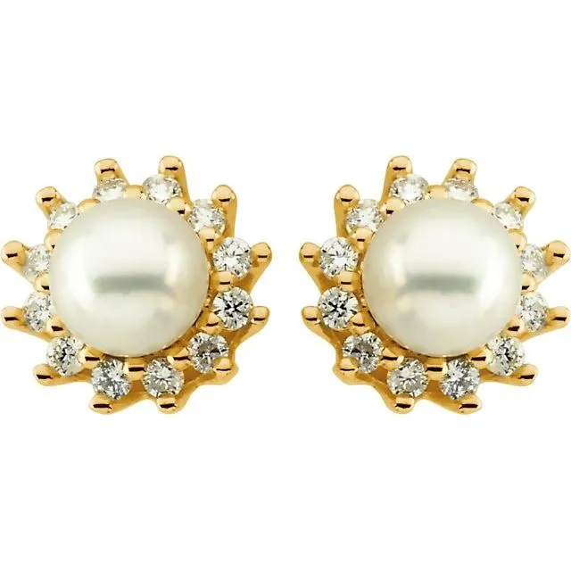 14K Yellow Gold Cultured White Gold Akoya Pearl 13 CTW Natural Diamond Earrings TreasureFineJewelers Earrings