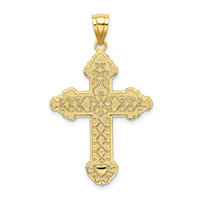 Charm Necklaces 14K Flower Center Scroll Cross Charm TreasureFineJewelers