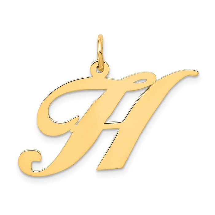 Charm Necklaces TreasureFineJewelers 10k Yellow Gold Large Fancy Script Letter H Initial Charm