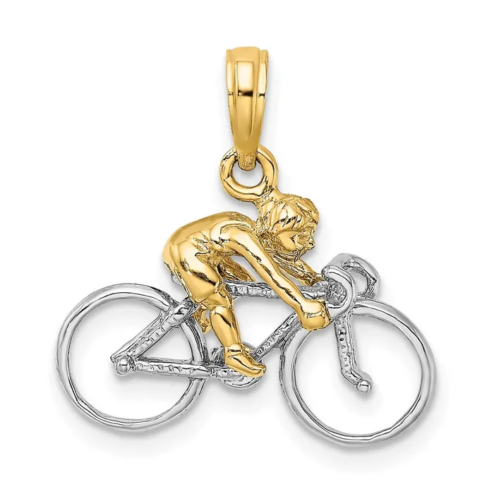 Charm Necklaces TreasureFineJewelers 14K TwoTone 3D Bicycle With Rider Charm