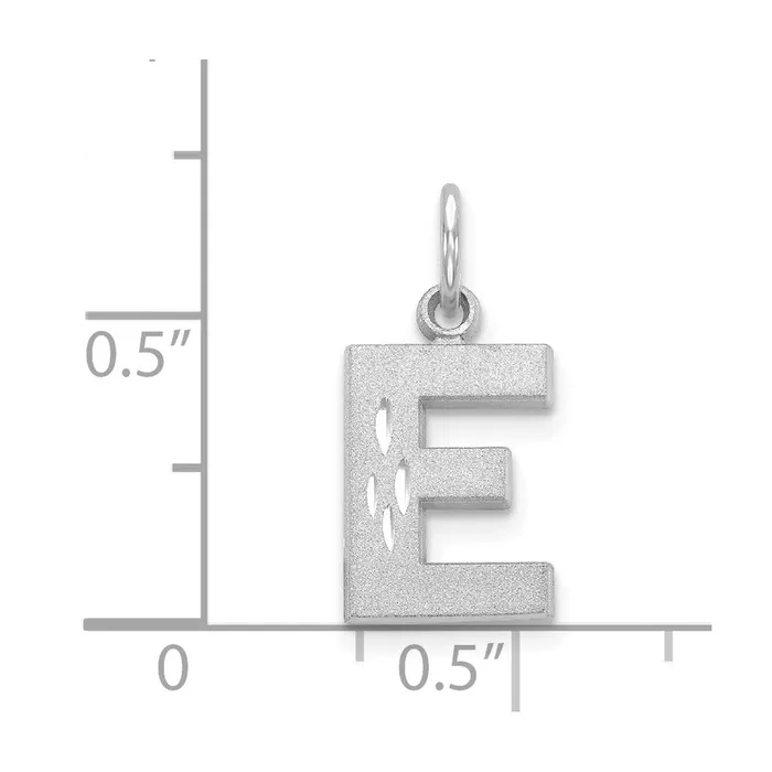 Charm Necklaces TreasureFineJewelers 14k White Gold Satin Diamondcut Letter E Initial Charm
