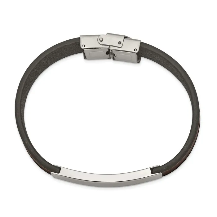 Chisel Stainless Steel Polished Brown Leather 825 inch ID Bracelet TreasureFineJewelers Bracelets