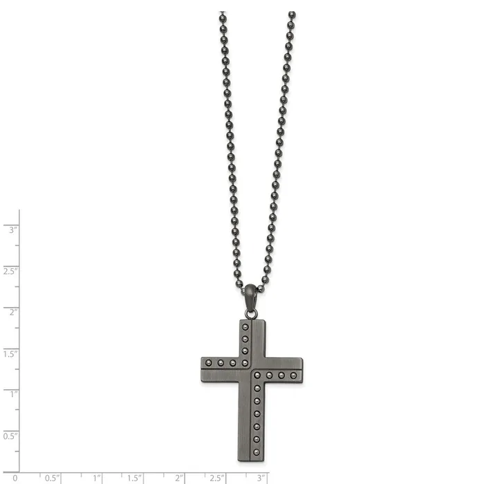 Chisel Stainless Steel Polished with Matte Finish Gun Metal IPplated Cross Pendant on a 22 inch Ball Chain Necklace TreasureFineJewelers Necklaces