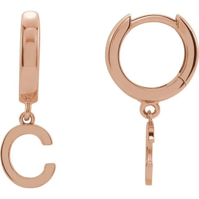 Earrings 14K Rose Gold Initial C Hinged Huggie Earring TreasureFineJewelers Earrings 14K Rose Gold Initial C Hinged Huggie Earring TreasureFineJewelers